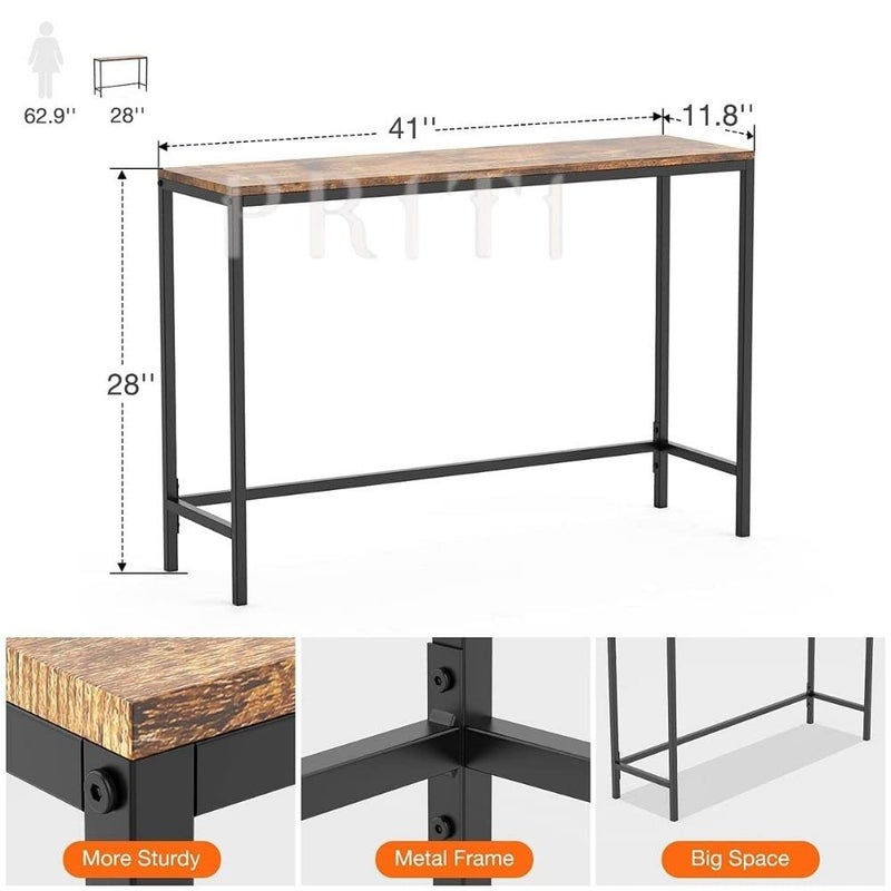 Priti Console Sofa Table Industrial Hallway Tables for Entryway Corridor Living Room Bedroom Rustic Brown Wood Finish Metal FrameEasy to Assemble - Image 3