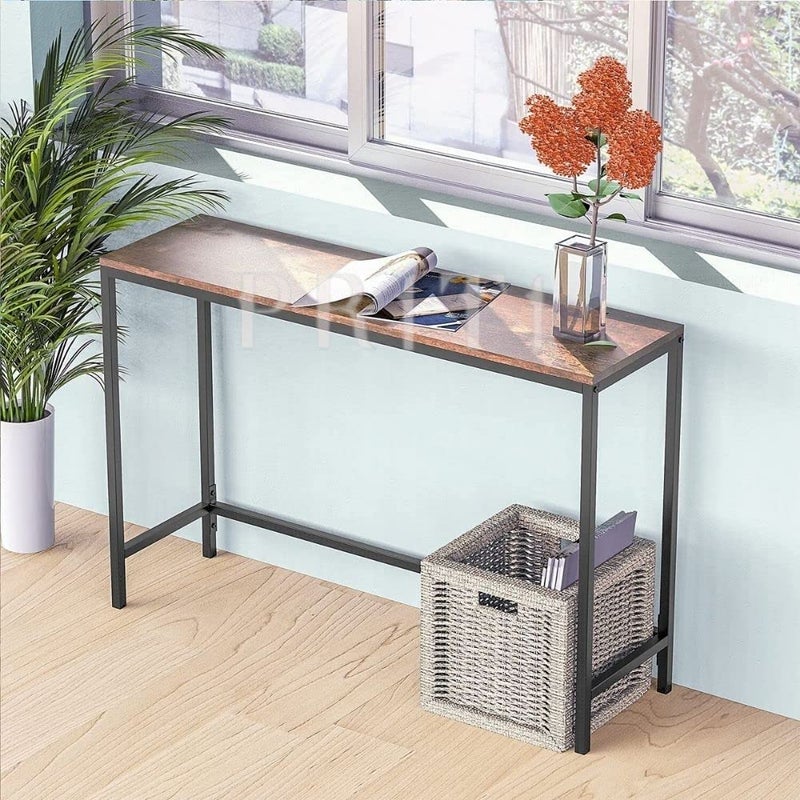 Priti Console Sofa Table Industrial Hallway Tables for Entryway Corridor Living Room Bedroom Rustic Brown Wood Finish Metal FrameEasy to Assemble - Image 2