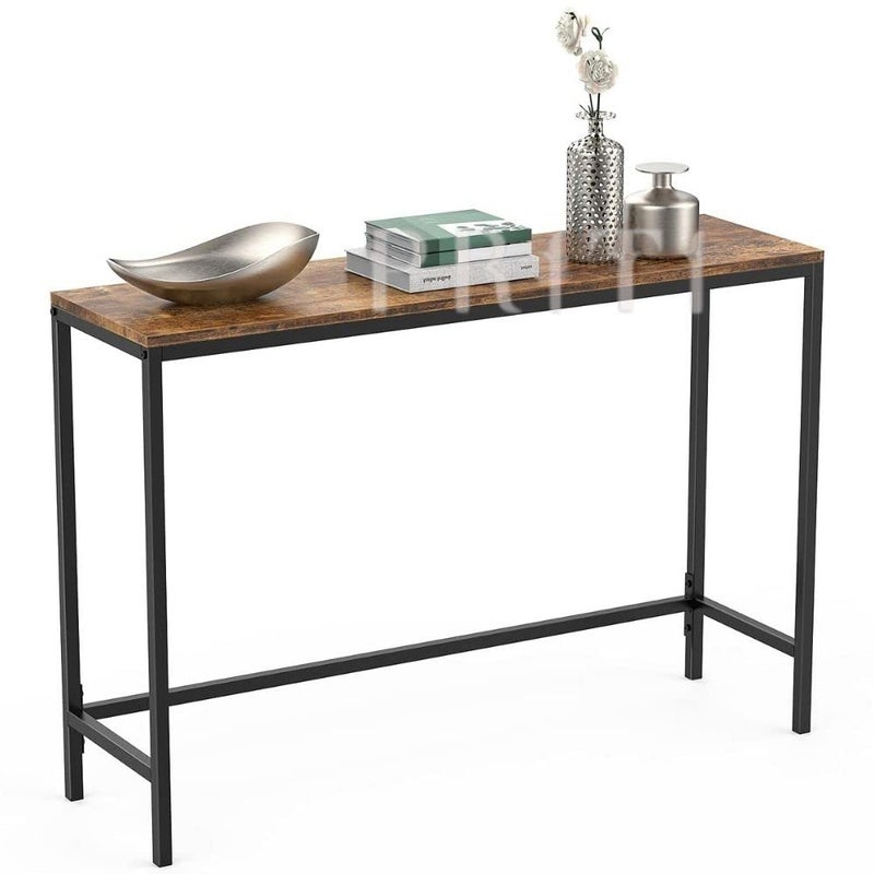Priti Console Sofa Table Industrial Hallway Tables for Entryway Corridor Living Room Bedroom Rustic Brown Wood Finish Metal FrameEasy to Assemble - Image 1