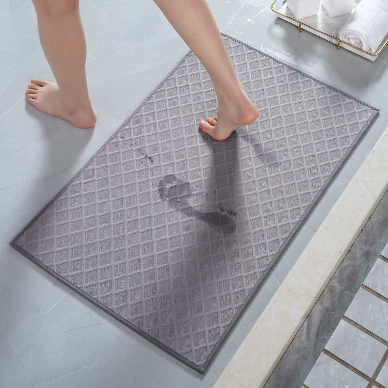 AMOAMI Ultra Thin Bathroom Rugs Rubber Backed Bath Mats for Bathroom Non Slip Absorbent Bathroom Mat for Floor Shower Sink 17x28 Grey