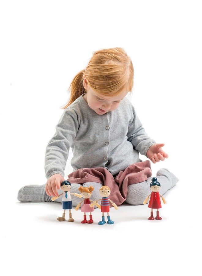Tender Leaf Toys Doll Family Cute Wooden Doll Family For Happy Kid Dollhouse, Ergonomic Flexible Arms Design Fourpiece Of Mum, Dad, Little Boy And Little Girl. - Image 3
