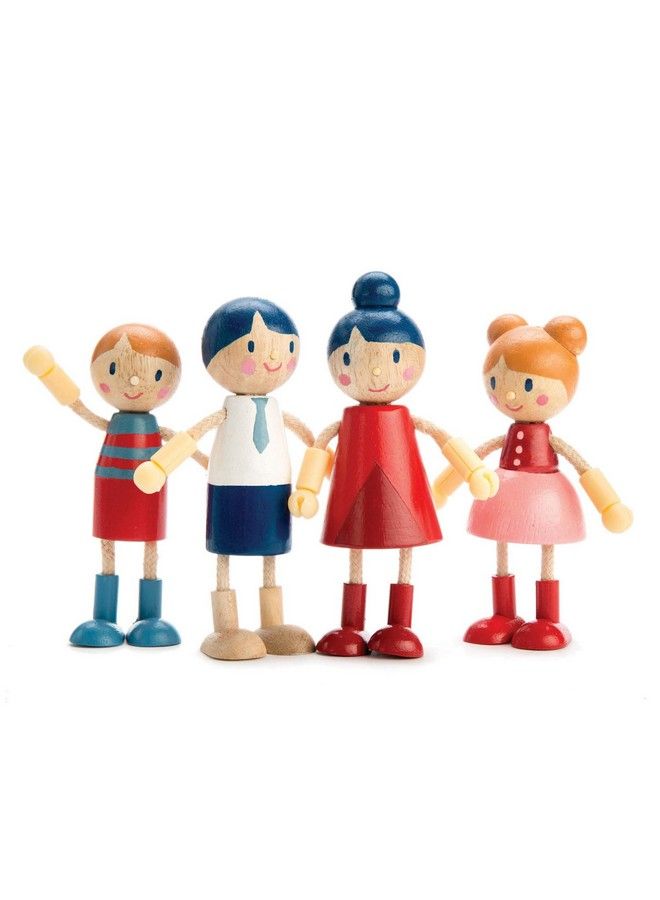Tender Leaf Toys Doll Family Cute Wooden Doll Family For Happy Kid Dollhouse, Ergonomic Flexible Arms Design Fourpiece Of Mum, Dad, Little Boy And Little Girl. - Image 2