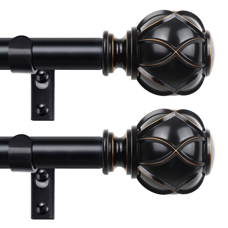 HOTOZON Black Curtain Rods 2 Pack, HOTOZON Curtain Rods for window 32 to 58 Inch, New Splicing Window Rods for Windows, 3/4 Inch Single Drapery Rod with Netted Finials - Image 1
