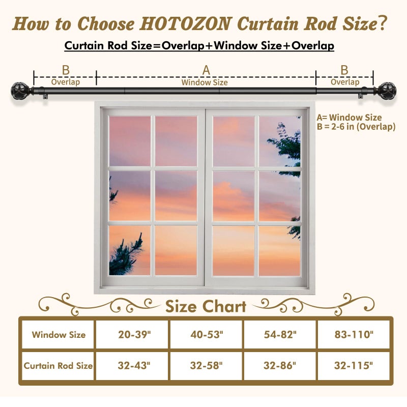 HOTOZON Black Curtain Rods 2 Pack, HOTOZON Curtain Rods for window 32 to 58 Inch, New Splicing Window Rods for Windows, 3/4 Inch Single Drapery Rod with Netted Finials - Image 5