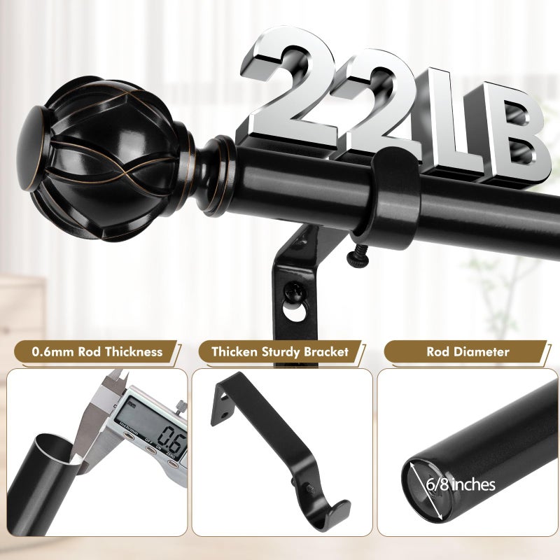HOTOZON Black Curtain Rods 2 Pack, HOTOZON Curtain Rods for window 32 to 58 Inch, New Splicing Window Rods for Windows, 3/4 Inch Single Drapery Rod with Netted Finials - Image 4