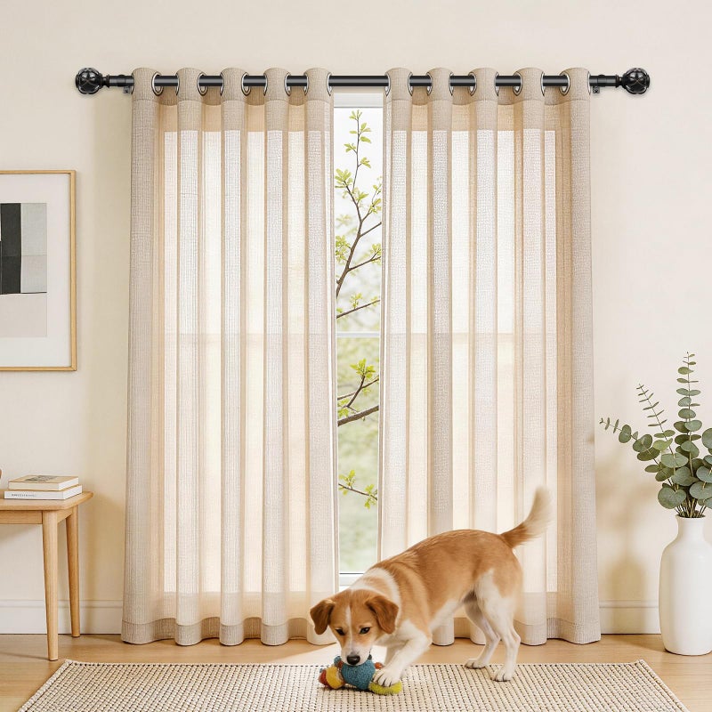 HOTOZON Black Curtain Rods 2 Pack, HOTOZON Curtain Rods for window 32 to 58 Inch, New Splicing Window Rods for Windows, 3/4 Inch Single Drapery Rod with Netted Finials - Image 2
