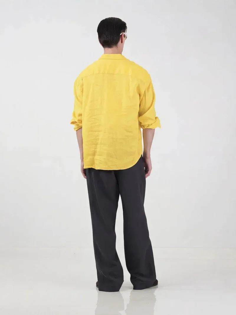 Giesto Lemon Yellow GIESTO Men's Oversized Linen Shirt for Men | Best Price UAE