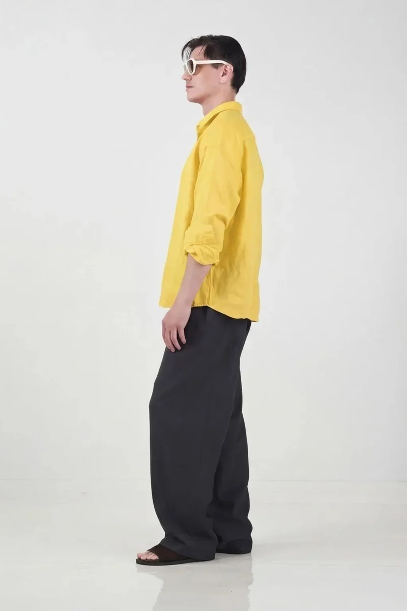 Giesto Lemon Yellow GIESTO Men's Oversized Linen Shirt for Men | Best Price UAE