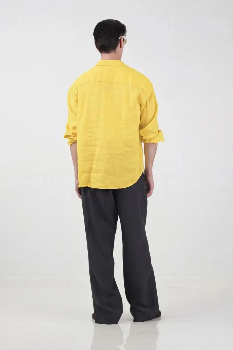Giesto Lemon Yellow GIESTO Men's Oversized Linen Shirt for Men | Best Price UAE