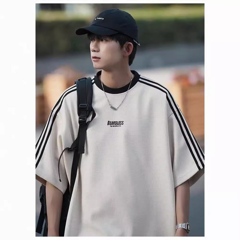 Summer Colored Hong Kong-Style Short-Sleeved T-Shirt Men'S Instagram Popular Clothes Loose Fashion Half-Sleeved T-Shirt Top