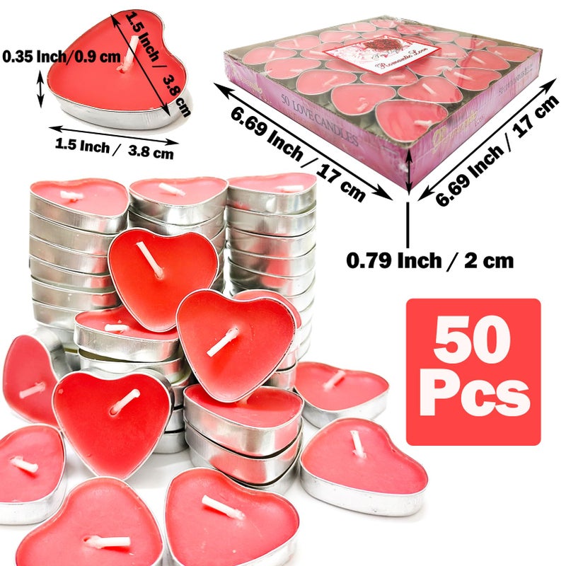 xlehoely 50 Pack Heart Shaped Unscented Tealight Candles, Long Lasting, Smokeless & Dripless for Mood, Romantic Decor, Pool, Dinners - Image 2