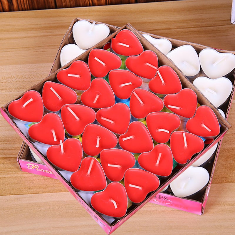 xlehoely 50 Pack Heart Shaped Unscented Tealight Candles, Long Lasting, Smokeless & Dripless for Mood, Romantic Decor, Pool, Dinners - Image 4