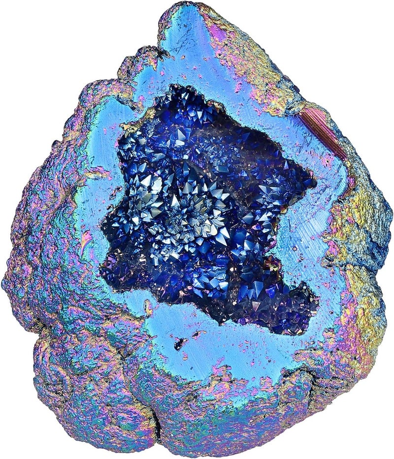 Nupuyai Irregular Titanium Coated Quartz Crystal Geode Cluster Natural Reiki Rock Crystal Mineral Specimen for Home Decor/Meditation, Colorful
