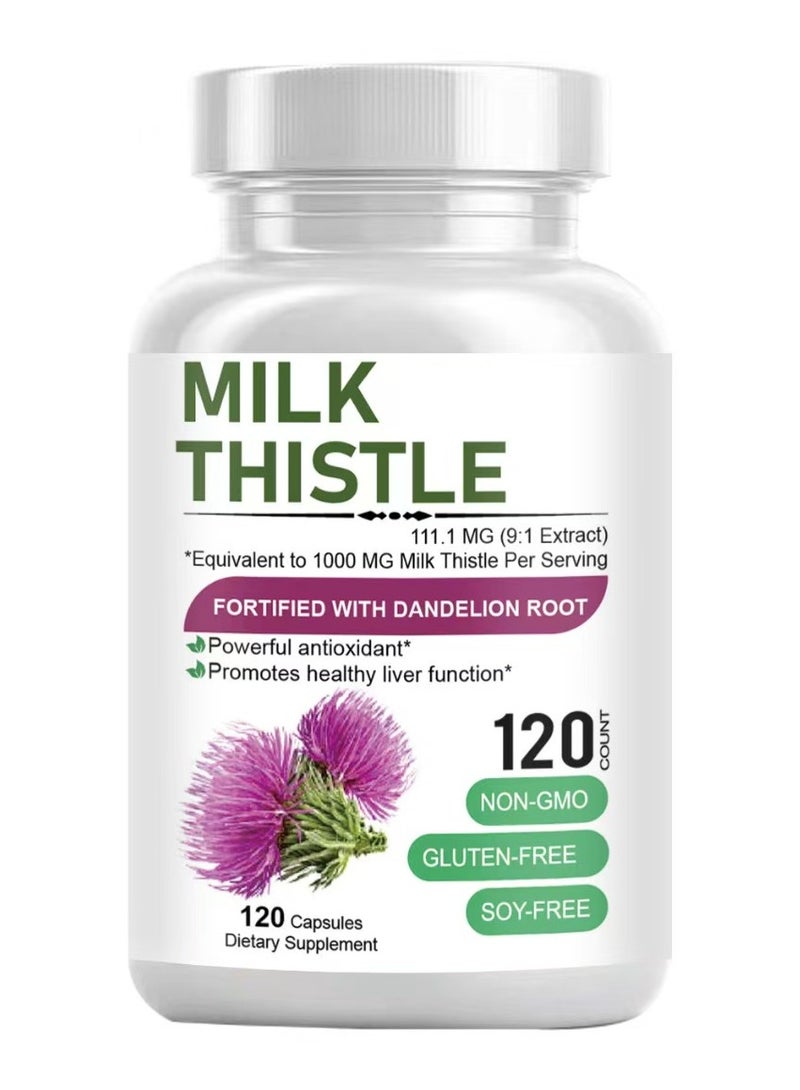 Milk Silymarin Milk Thistle Extract 1000mg 120 Veg Capsules - Image 1