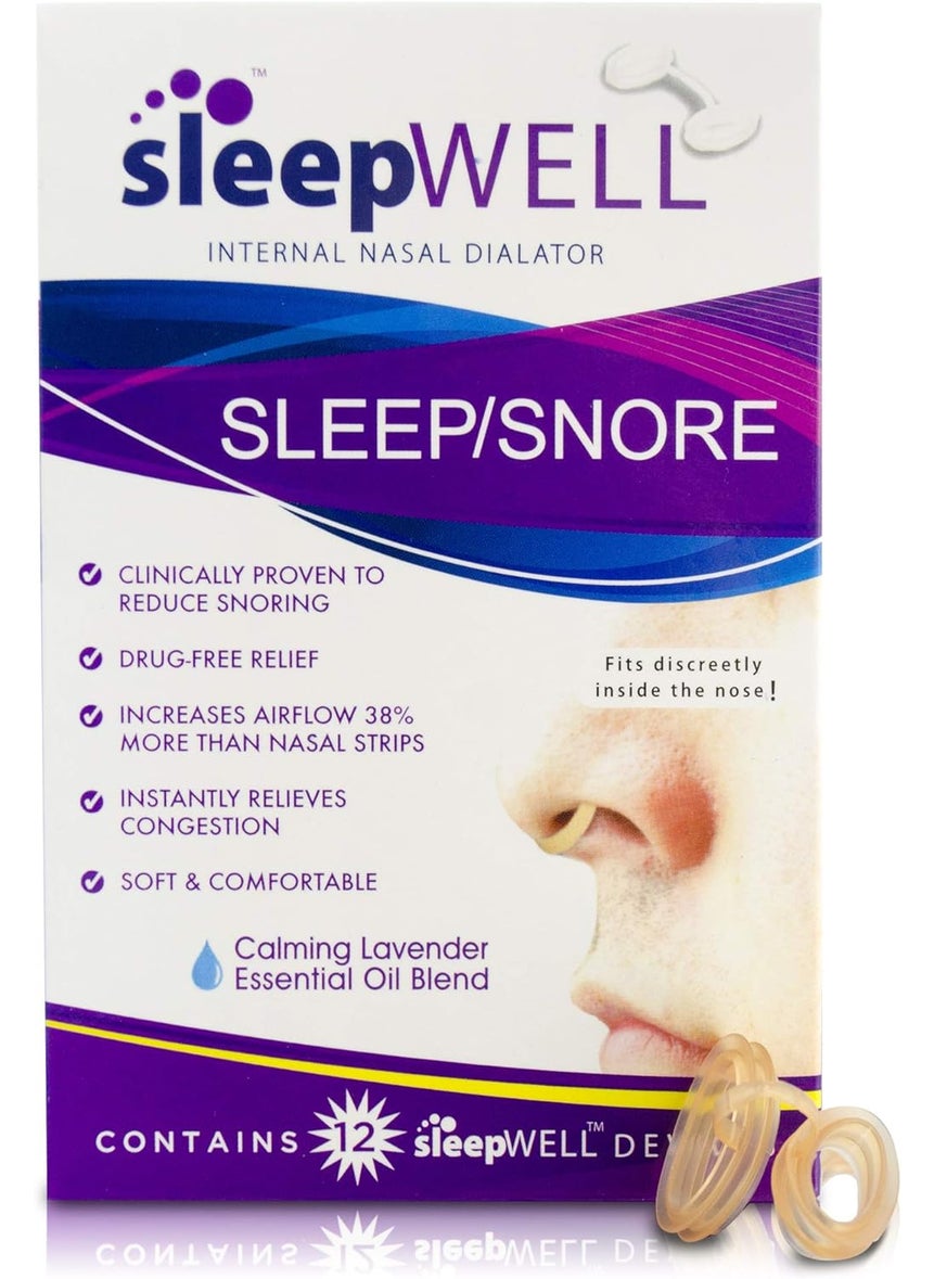 Sleepwell sleepWELL Snoring Solution, Internal Nasal Dilators for Increased Airflow & Easier Breathing, Snore Stopper for More Restful, Restorative Sleep, Soft & Comfortable, Latex Free & Drug Free, 12 Count 