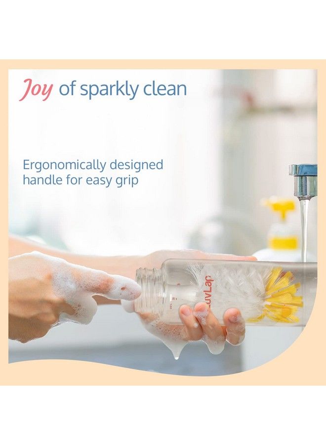 Luvlap فرشاة تنظيف زجاجات الرضاعة 2 في 1 ذات الشعيرات ومنظف الحلمات بمقبض محزز مع قاعدة شفط سهلة التنظيف لزوايا الزجاجة للزجاجات ذات الرقبة الضيقة والواسعة باللون الأصفر - Image 5