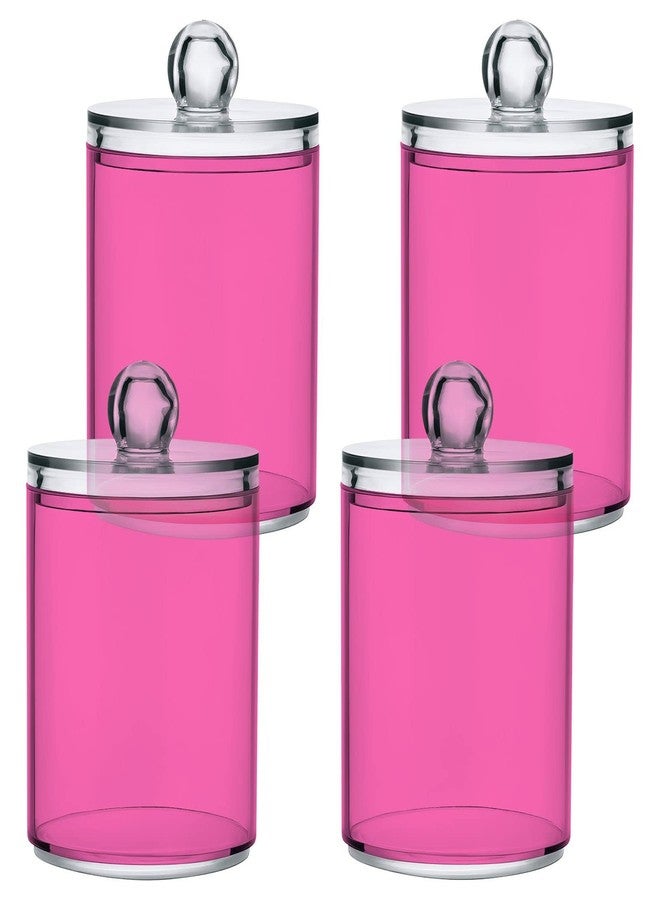Eionryn Hot Pink Qtip Dispenser Apothecary Jars Bathroom Qtip Holder Storage Canister 10 Oz Plastic Jar for Cotton Ball Swab Round Pads Floss 4pcs - Image 1