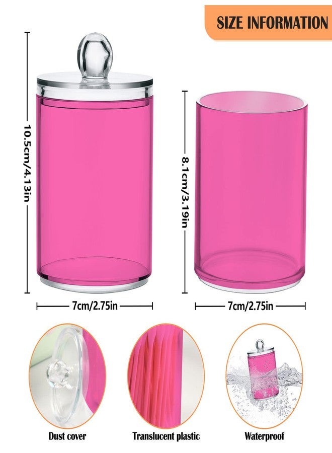 Eionryn Hot Pink Qtip Dispenser Apothecary Jars Bathroom Qtip Holder Storage Canister 10 Oz Plastic Jar for Cotton Ball Swab Round Pads Floss 4pcs - Image 2