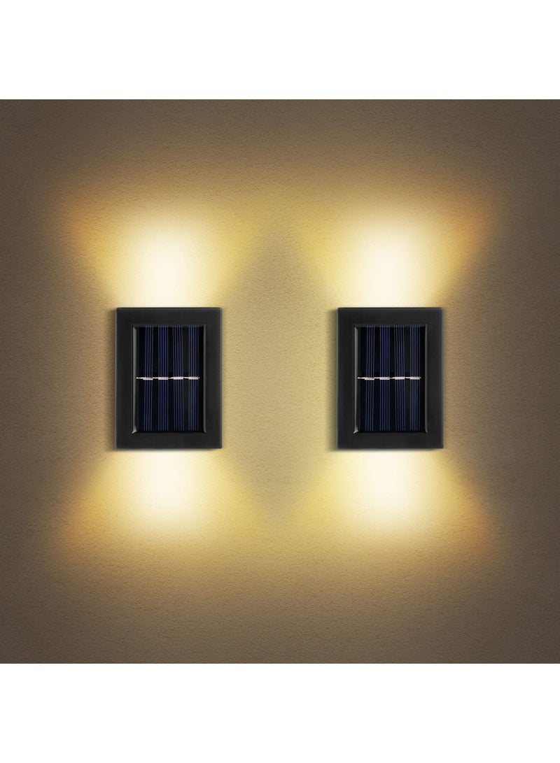 KASTWAVE Solar Wall Lights Small Fence Lights Solar Powered 2 Pack Led Porch Light, Exterior Light Fixture Lights Holiday Decor ( Warm White Lighting ) - Image 1