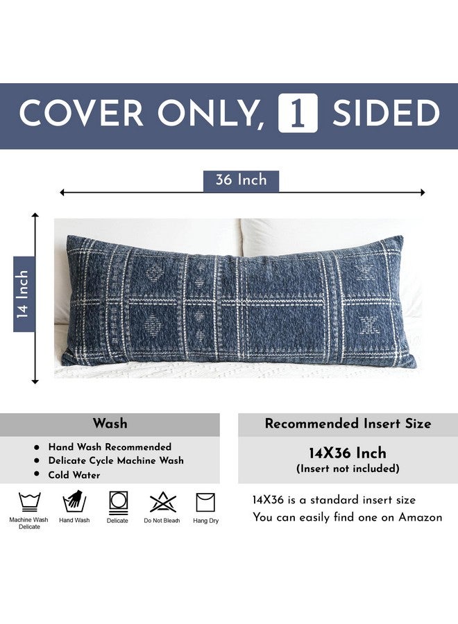 BlissBlush BlissBlush Dark Blue Boho Lumbar Throw Pillow Cover 14X36, Decorative Long Accent Body Pillow for Bed, Farmhouse Woven Textured Pillowcase for Couch (Cover ONLY)  - Image 3