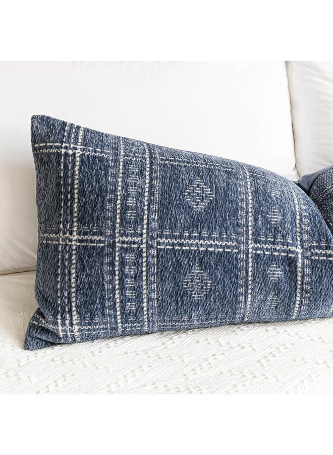 BlissBlush BlissBlush Dark Blue Boho Lumbar Throw Pillow Cover 14X36, Decorative Long Accent Body Pillow for Bed, Farmhouse Woven Textured Pillowcase for Couch (Cover ONLY)  - Image 5
