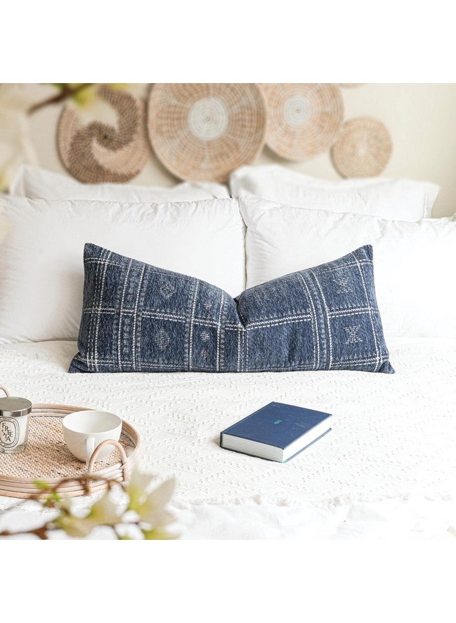 BlissBlush BlissBlush Dark Blue Boho Lumbar Throw Pillow Cover 14X36, Decorative Long Accent Body Pillow for Bed, Farmhouse Woven Textured Pillowcase for Couch (Cover ONLY)  - Image 4