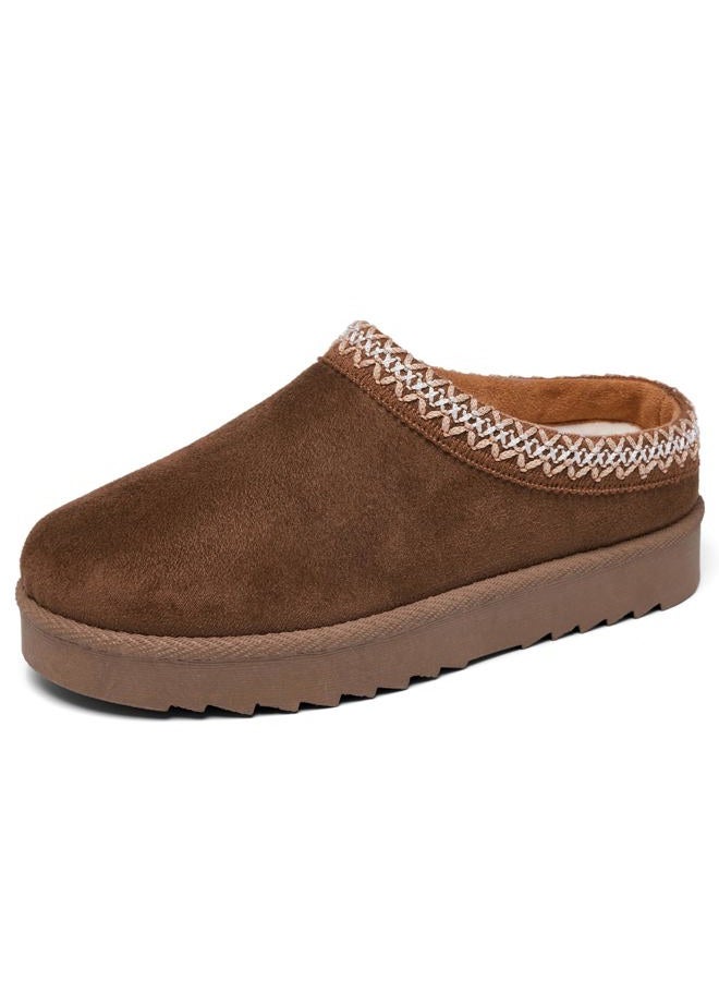 aeepd Women's Slippers Platform Mini Boots Anti-Slip Boot For Outdoor Short Ankle Boot Fur Fleece Lined Sneakers House slippers, Brown, 6.5 - Image 1