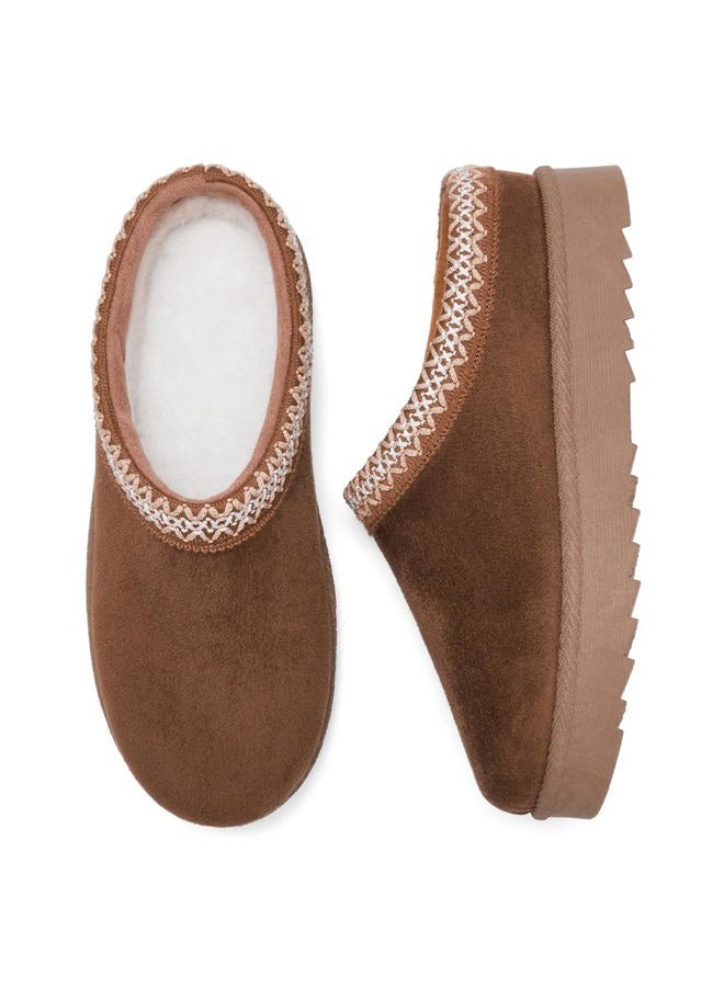 aeepd Women's Slippers Platform Mini Boots Anti-Slip Boot For Outdoor Short Ankle Boot Fur Fleece Lined Sneakers House slippers, Brown, 6.5 - Image 4