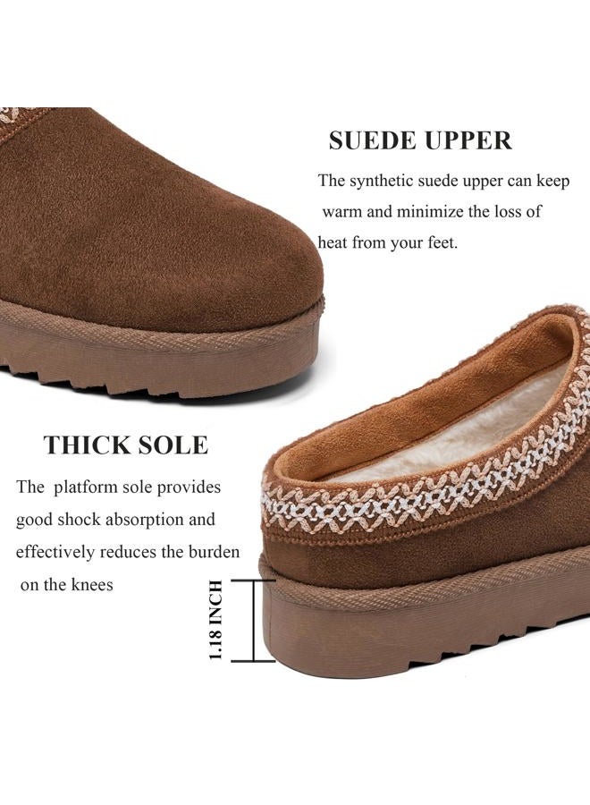 aeepd Women's Slippers Platform Mini Boots Anti-Slip Boot For Outdoor Short Ankle Boot Fur Fleece Lined Sneakers House slippers, Brown, 6.5 - Image 5