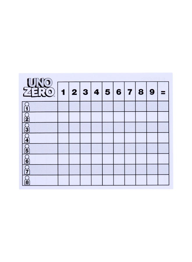 Mattel Games لعبة بطاقات UNO زيرو للأطفال والبالغين وليالي العائلة والحفلات والسفر، تشمل مجموعة بطاقات وورقة تسجيل، من 2 إلى 8 لاعبين أعمارهم 7 سنوات فما فوق - Image 4