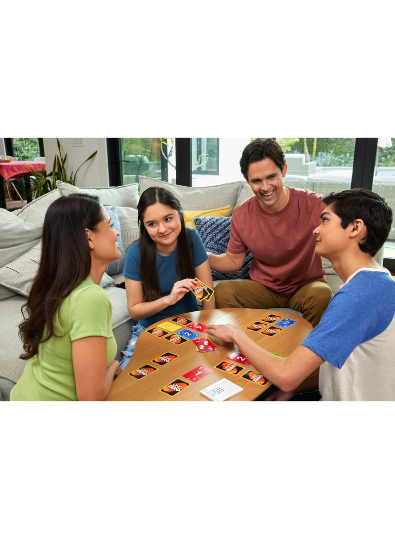 Mattel Games لعبة بطاقات UNO زيرو للأطفال والبالغين وليالي العائلة والحفلات والسفر، تشمل مجموعة بطاقات وورقة تسجيل، من 2 إلى 8 لاعبين أعمارهم 7 سنوات فما فوق - Image 2