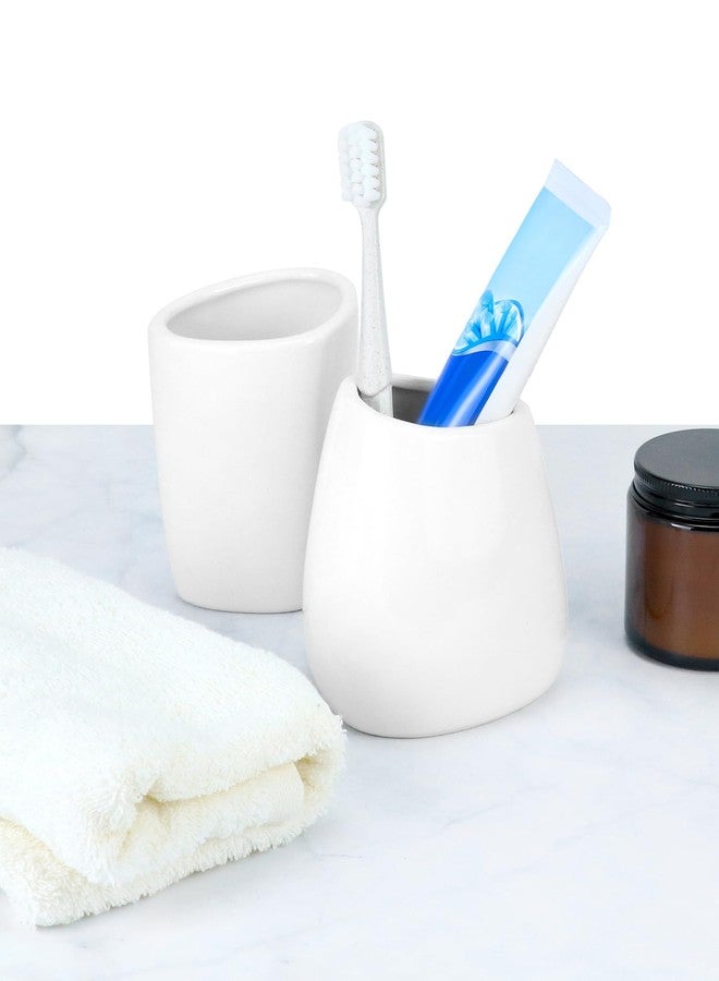 QWORK Elegant White Ceramic Bathroom Accessory Set - Modern Teardrop-Shaped 4-Piece Ensemble - Includes Soap Dispenser, Tumbler, Toothbrush Holder, and Soap Dish for Stylish Home Decor - Image 5