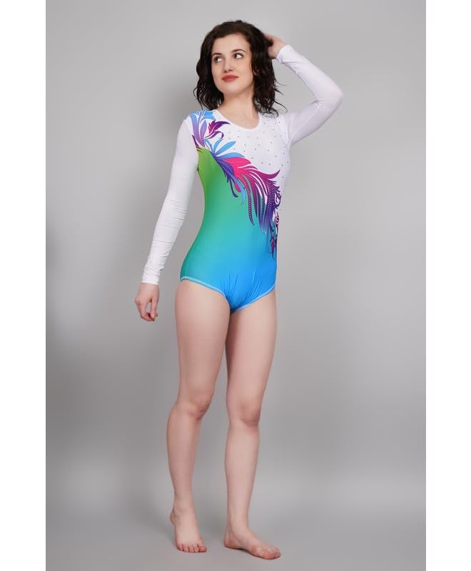 Sports Swades Girls & Women White Leotard with Purple Accents – Stretchable Nylon Lycra Bodysuit for Gymnastics, Yoga, Ballet, Dance, Skating, Mallakhamb, Acro & Rope Mallakhamb - Image 3