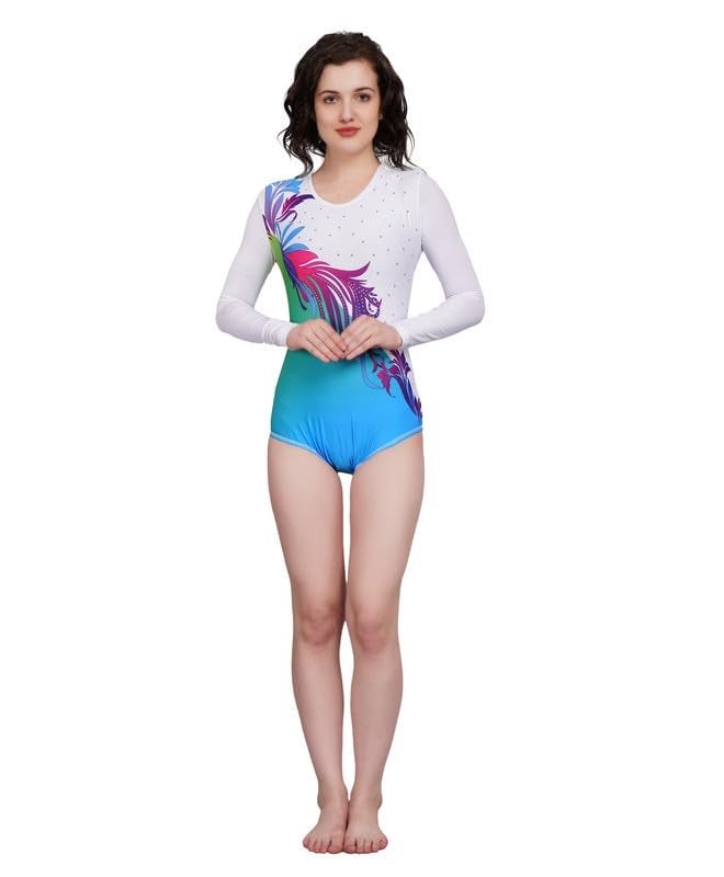 Sports Swades Girls & Women White Leotard with Purple Accents – Stretchable Nylon Lycra Bodysuit for Gymnastics, Yoga, Ballet, Dance, Skating, Mallakhamb, Acro & Rope Mallakhamb - Image 1