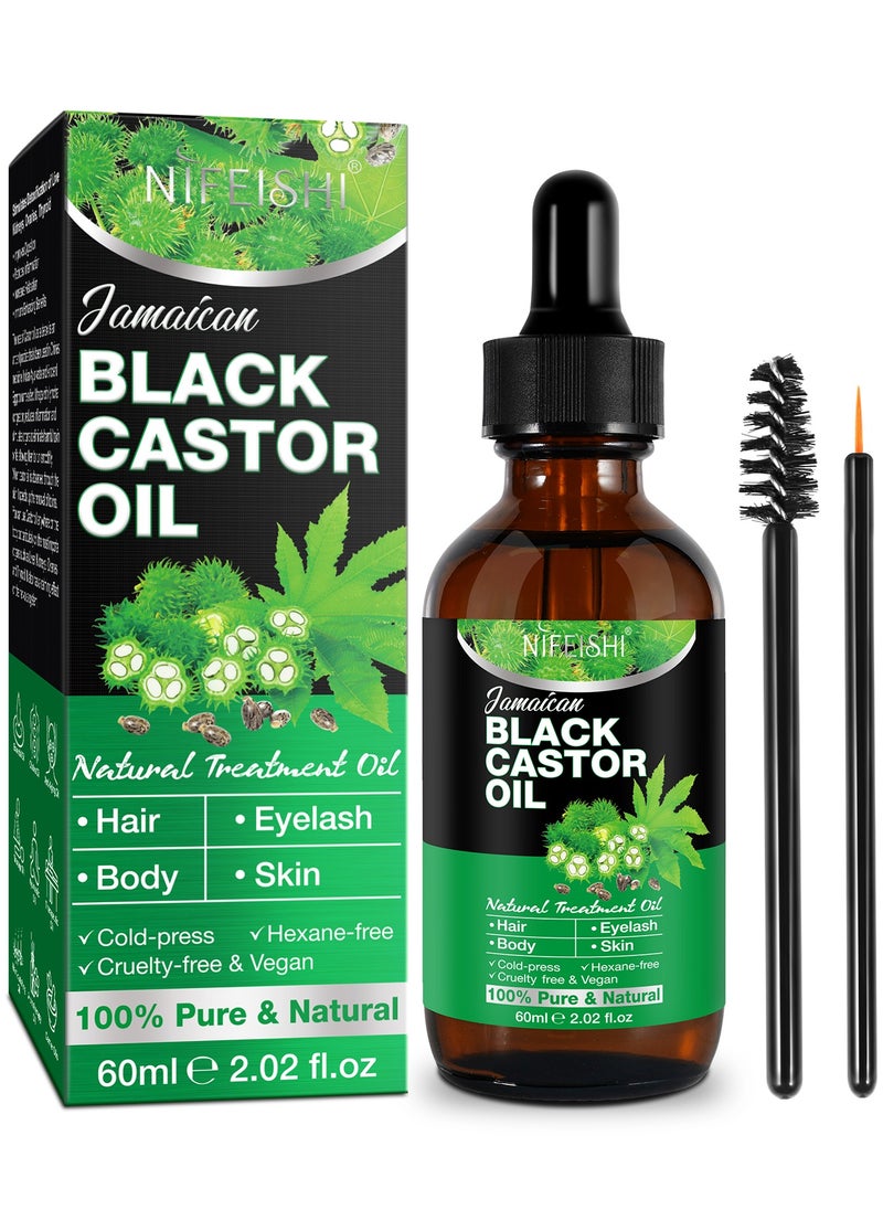 NIFEISHI - Organic Castor Oil 60ml Pure Natural Massage Oil Cold Pressed Jamaican Black Castor Oil for Detox Compress Wrap Hair Growth Oil Hair Eyelash Oil Nourish Scalp Dry Skin Moisturizer Carrier Oil - Image 1