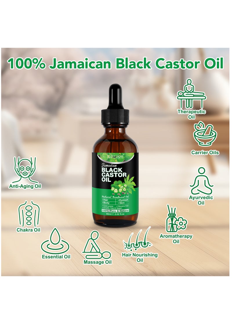 NIFEISHI - Organic Castor Oil 60ml Pure Natural Massage Oil Cold Pressed Jamaican Black Castor Oil for Detox Compress Wrap Hair Growth Oil Hair Eyelash Oil Nourish Scalp Dry Skin Moisturizer Carrier Oil - Image 1