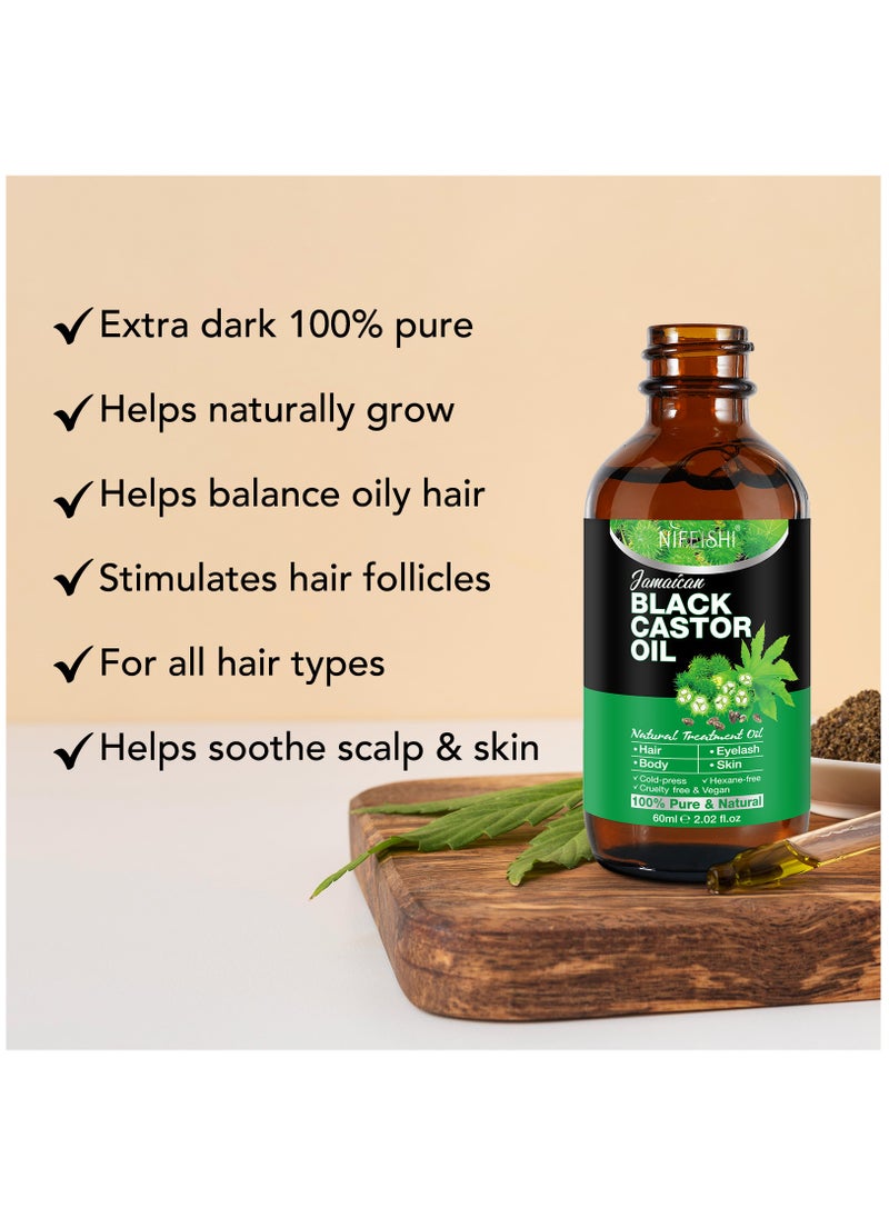 NIFEISHI - Organic Castor Oil 60ml Pure Natural Massage Oil Cold Pressed Jamaican Black Castor Oil for Detox Compress Wrap Hair Growth Oil Hair Eyelash Oil Nourish Scalp Dry Skin Moisturizer Carrier Oil - Image 1