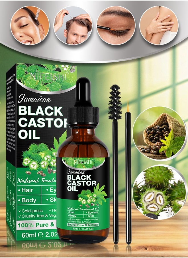 NIFEISHI - Organic Castor Oil 60ml Pure Natural Massage Oil Cold Pressed Jamaican Black Castor Oil for Detox Compress Wrap Hair Growth Oil Hair Eyelash Oil Nourish Scalp Dry Skin Moisturizer Carrier Oil - Image 1