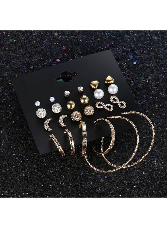 Ant 12 Pairs Hypoallergenic Fashion Stud Earrings Set for Women ,Large Ear Ring&Moon Ear Piercing, Multi-StylesEarring Jewelry (Gold)  - Image 3
