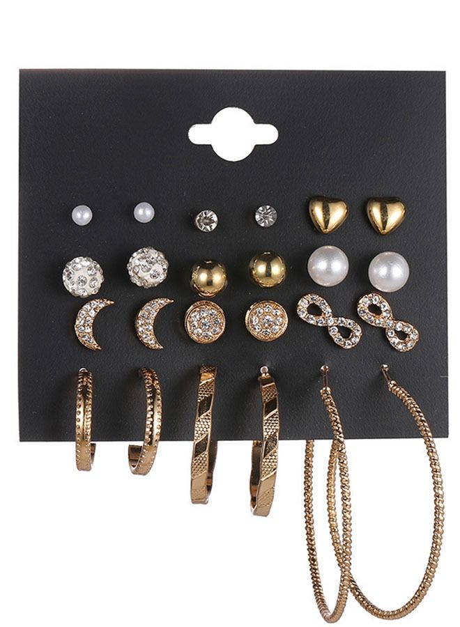 Ant 12 Pairs Hypoallergenic Fashion Stud Earrings Set for Women ,Large Ear Ring&Moon Ear Piercing, Multi-StylesEarring Jewelry (Gold)  - Image 1