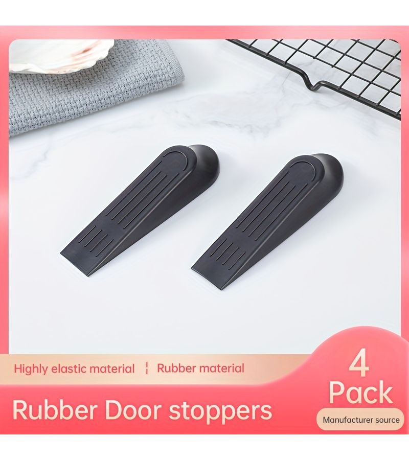Black Flexible Rubber Door Wedges 4 Pack Non Slip Sturdy Stops for Floors - Image 4