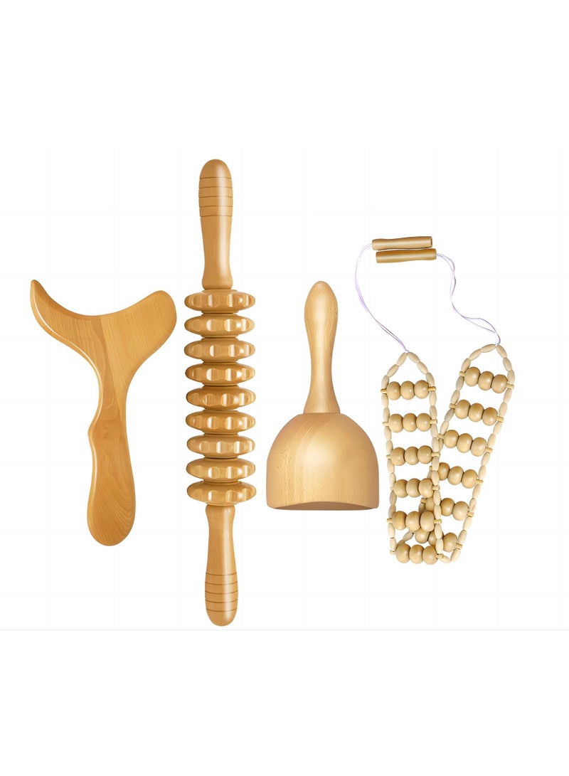 4 Pcs Wood Therapy Massage Tools For Body Shaping Lymphatic Drainage Massager Wooden Massage Roller Anti Cellulite Massager Body Sculpting Tools Set - Image 1