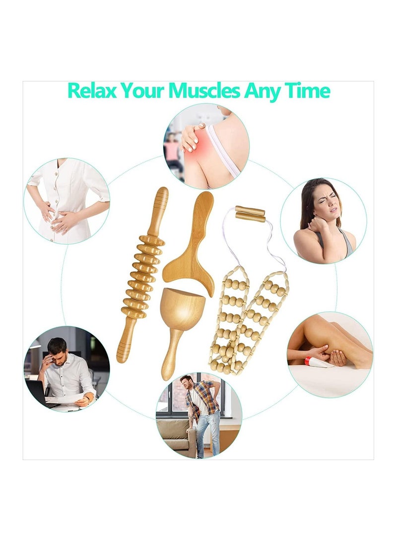 4 Pcs Wood Therapy Massage Tools For Body Shaping Lymphatic Drainage Massager Wooden Massage Roller Anti Cellulite Massager Body Sculpting Tools Set - Image 3