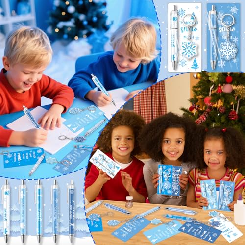 ANGOLIO Winter Snowflake Gifts Bulk 230Pcs Winter Snowflake Bookmarks Ballpoint Pens Keychains Employee Christmas Appreciation Gifts, Classroom Office Home Party Supplies Thank You Gift for Kid Adult - Image 5