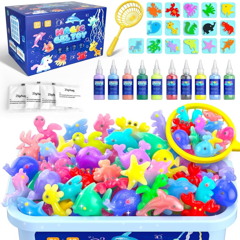 Hot Bee Magic Water Gel Children's Toy from 4 5 6 7 Years DIY Magic Jelly Elf Kit Aqua Gelz Set 10 Colours 8 Double-Sided Shapes Birthday Gift for Girls Boys 4 5 6+ Sea Animals & Animal Figures - Image 1