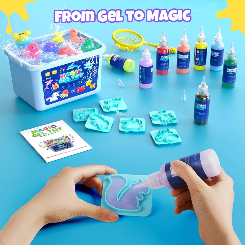 Hot Bee Magic Water Gel Children's Toy from 4 5 6 7 Years DIY Magic Jelly Elf Kit Aqua Gelz Set 10 Colours 8 Double-Sided Shapes Birthday Gift for Girls Boys 4 5 6+ Sea Animals & Animal Figures - Image 5