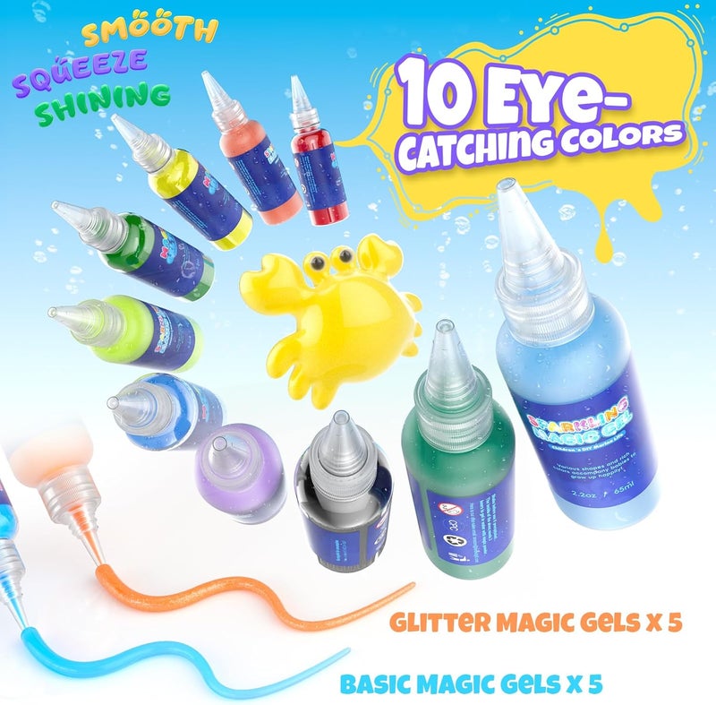 Hot Bee Magic Water Gel Children's Toy from 4 5 6 7 Years DIY Magic Jelly Elf Kit Aqua Gelz Set 10 Colours 8 Double-Sided Shapes Birthday Gift for Girls Boys 4 5 6+ Sea Animals & Animal Figures - Image 3
