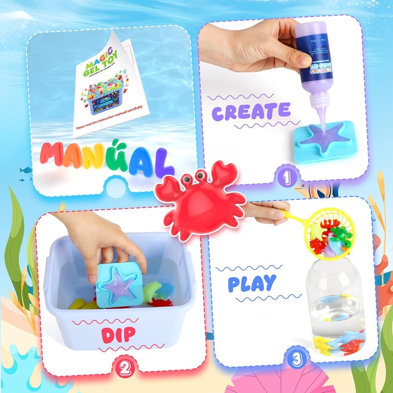 Hot Bee Magic Water Gel Children's Toy from 4 5 6 7 Years DIY Magic Jelly Elf Kit Aqua Gelz Set 10 Colours 8 Double-Sided Shapes Birthday Gift for Girls Boys 4 5 6+ Sea Animals & Animal Figures - Image 4