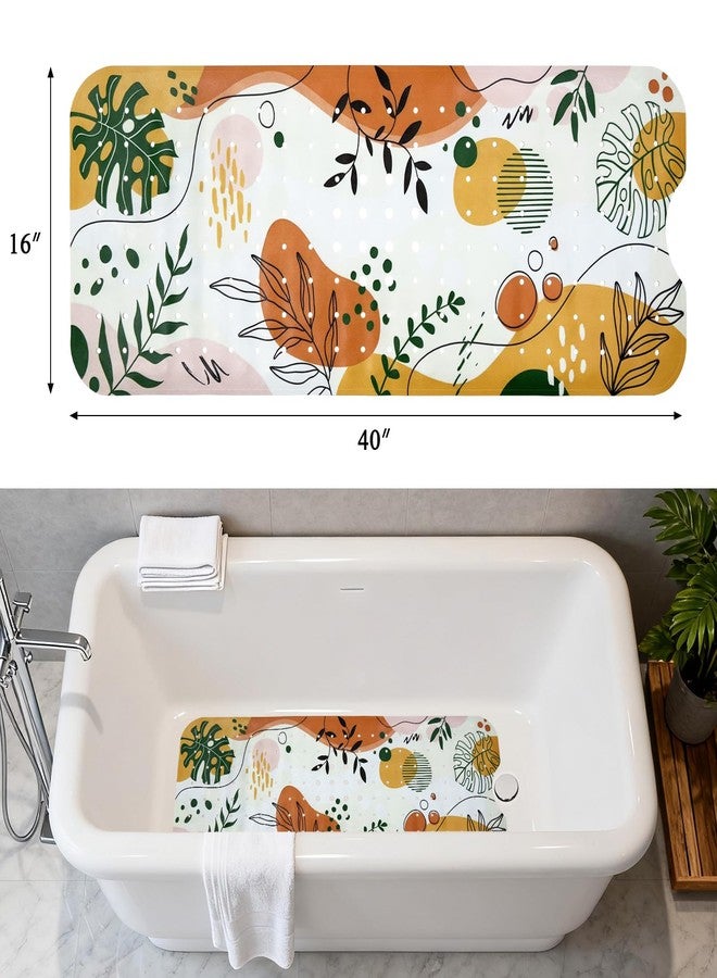 Homantic Bathtub Mat Non Slip 40x16In Extra Long Boho Bath Mat for Tub Decorative Bath Tub Mat with Drain Holes Suction Cups Palm Monstera Tropical Bathroom Decor Boho Shower Mats for Inside Shower Orange - Image 3