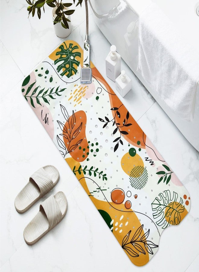 Homantic Bathtub Mat Non Slip 40x16In Extra Long Boho Bath Mat for Tub Decorative Bath Tub Mat with Drain Holes Suction Cups Palm Monstera Tropical Bathroom Decor Boho Shower Mats for Inside Shower Orange - Image 2